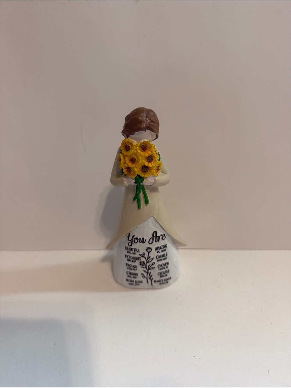 Christian You Are Scripture Woman Figurine Sunflower Bouquet Faith Decor
